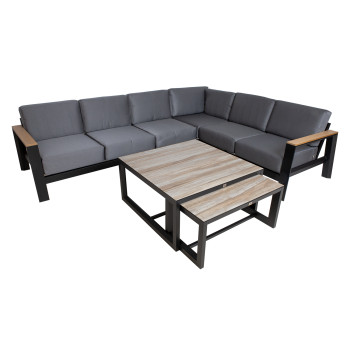 Комплект садовой мебели FELINO угловой диван и 2 стола, черный Комплект садовой мебели FELINO угловой диван и 2 стола, черный