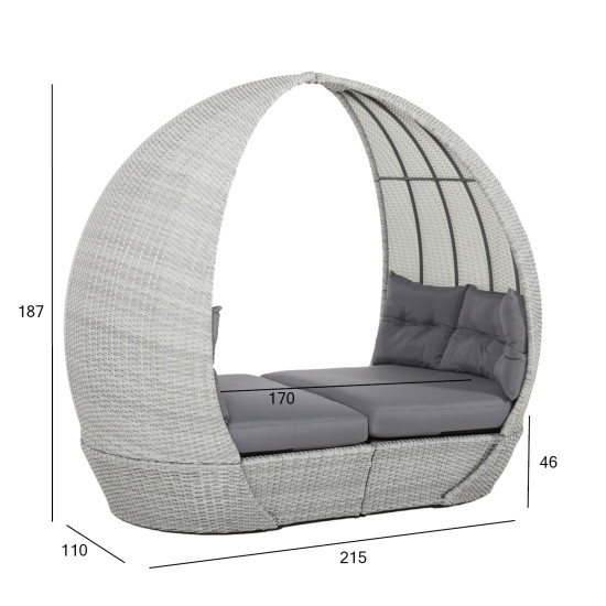 Садовый диван ASCOT 118x215xH187см, серый Садовый диван ASCOT 118x215xH187см, серый