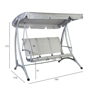 Садовая качель MAIRY 3-местное 193x114xH171cм, стальная рама, цвет: серый, сиденье: textiline, цвет: серый Садовая качель MAIRY 3-местное 193x114xH171cм, стальная рама, цвет: серый, сиденье: textiline, цвет: серый