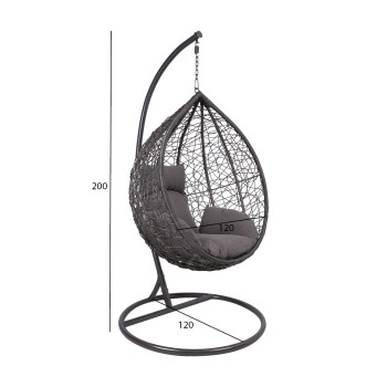 Подвесное кресло DROPLET с подушками, 125x125xH200cм, ножка:стальная труба, сиденье: плетение из пластика, тёмно-серый Подвесное кресло DROPLET с подушками, 125x125xH200cм, ножка:стальная труба, сиденье: плетение из пластика, тёмно-серый