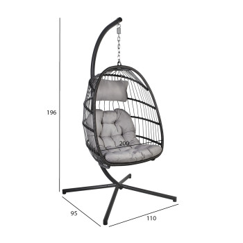 Подвесное кресло YOYO с белыми подушками, 100x95/110xH196см, ножка: чёрная стальная труба, сиденье: плетение из пластика Подвесное кресло YOYO с белыми подушками, 100x95/110xH196см, ножка: чёрная стальная труба, сиденье: плетение из пластика