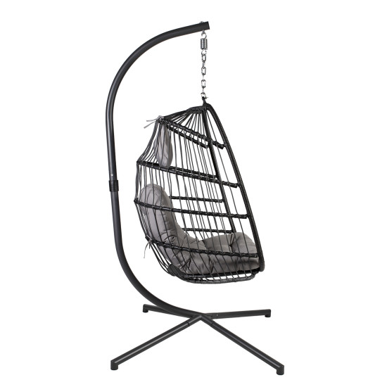 Piekaramais šūpuļkrēsls YOYO ar spilvenu 100x95/110xH196cm, statīvs: tērauda truba, sēdvieta: plastikāta pinums, pelēks Piekaramais šūpuļkrēsls YOYO ar spilvenu 100x95/110xH196cm, statīvs: tērauda truba, sēdvieta: plastikāta pinums, pelēks