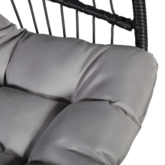 Piekaramais šūpuļkrēsls YOYO ar spilvenu 100x95/110xH196cm, statīvs: tērauda truba, sēdvieta: plastikāta pinums, pelēks Piekaramais šūpuļkrēsls YOYO ar spilvenu 100x95/110xH196cm, statīvs: tērauda truba, sēdvieta: plastikāta pinums, pelēks
