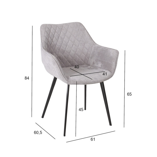 Стул NAOMI 61x60,5xH47 / 84см, серая ткань, черные металлические ножки Стул NAOMI 61x60,5xH47 / 84см, серая ткань, черные металлические ножки