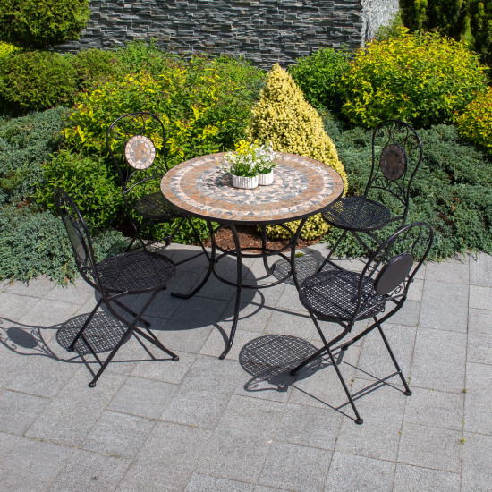 Стол MOSAIC D90xH70cм, мозаиковая плитка: тёмно-серый, металлическая рама, цвет: чёрный