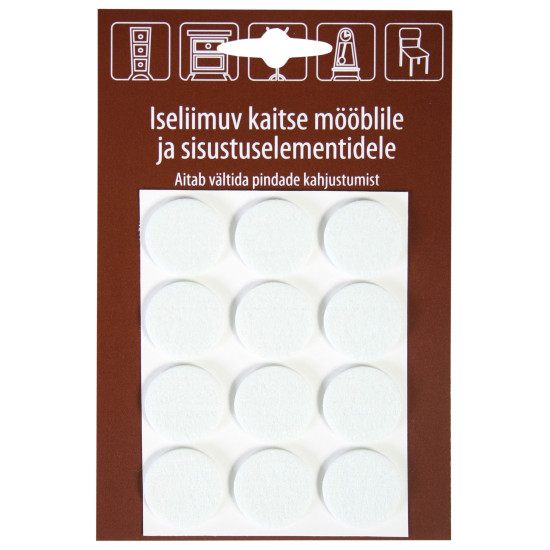 Mēbeļu aizsardzība filcs Ø23mm x 12gab balts Mēbeļu aizsardzība filcs Ø23mm x 12gab balts
