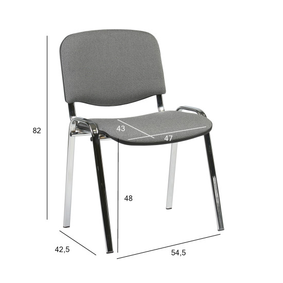 Klienta krēsls ISO 54,5xD42,5xH82/47cm, sēdeklis:audums, krāsa: pelēks, rāmis: hroms Klienta krēsls ISO 54,5xD42,5xH82/47cm, sēdeklis:audums, krāsa: pelēks, rāmis: hroms