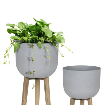 Puķu pods SANDSTONE ar koka kājām D40xH73,5cm, pelēks Puķu pods SANDSTONE ar koka kājām D40xH73,5cm, pelēks