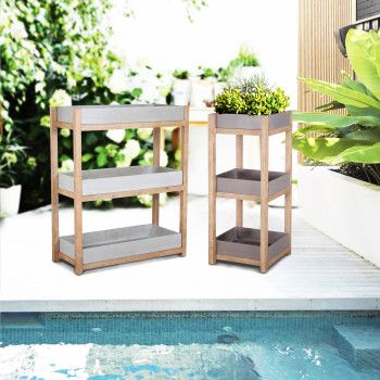 Полка SANDSTONE 40x40xH97cм, полки: композитный камень, цвет: коричневый, ножки: акации Полка SANDSTONE 40x40xH97cм, полки: композитный камень, цвет: коричневый, ножки: акации