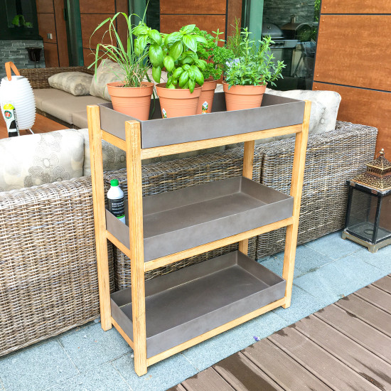 Полка SANDSTONE 80x35xH98cм, полки: композитный камень, цвет: коричневый, ножки: акации