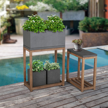 Полка SANDSTONE 57x28xH65см, полки: фиброцемент, цвет: серый, деревянная рама из акации Полка SANDSTONE 57x28xH65см, полки: фиброцемент, цвет: серый, деревянная рама из акации