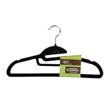 Drēbju pakaramais ar kaklasaites turētāju 3.gab, melna samta Drēbju pakaramais ar kaklasaites turētāju 3.gab, melna samta