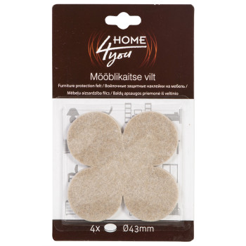 Mēbeļu aizsardzība filcs D43mm x 4gab, bēša Mēbeļu aizsardzība filcs D43mm x 4gab, bēša