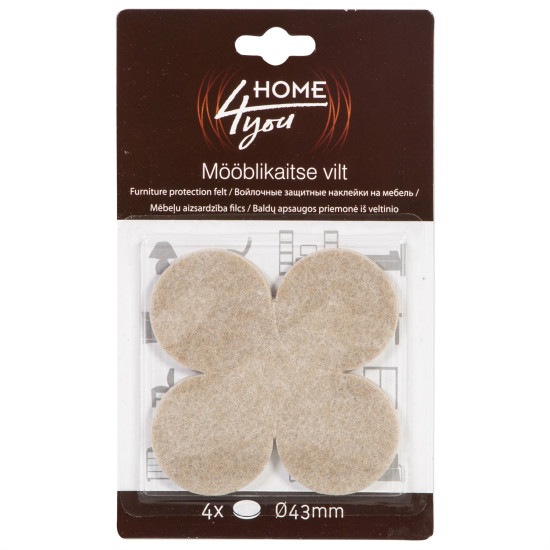 Mēbeļu aizsardzība filcs D43mm x 4gab, bēša Mēbeļu aizsardzība filcs D43mm x 4gab, bēša