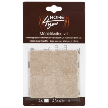 Mēbeļu aizsardzība filcs 43x43mm x 4gab, bēša Mēbeļu aizsardzība filcs 43x43mm x 4gab, bēša