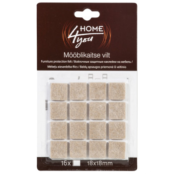 Mēbeļu aizsardzība filcs 18x18mm x 16gab, bēša Mēbeļu aizsardzība filcs 18x18mm x 16gab, bēša