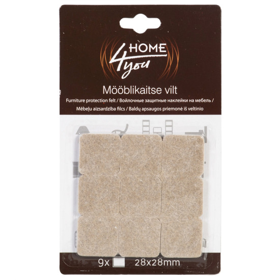 Mēbeļu aizsardzība filcs 28x28mm x 9gab, bēša Mēbeļu aizsardzība filcs 28x28mm x 9gab, bēša