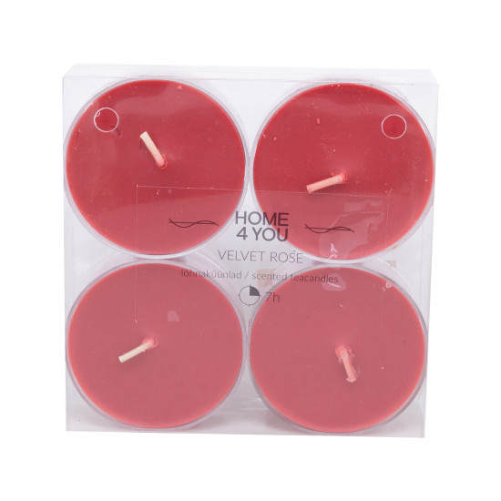 Aromātiskās sveces MAXI 4gab/komplekts, VELVET ROSE, D5.5cm, sarkans (smaržas- roze)