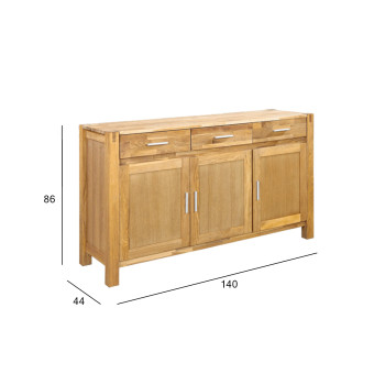 Kummut CHICAGO UUS 3 ukse ja 3 sahtliga, 140x44xH86cm, puit: tammespoon, värvus: naturaalne Kummut CHICAGO UUS 3 ukse ja 3 sahtliga, 140x44xH86cm, puit: tammespoon, värvus: naturaalne