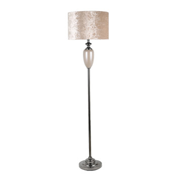 Grīdas lampa LUXO H170cm, krēmkrāsas pērle/stikls, abažūrs: krēmkrāsas samts, iekšpusē: tumši pelēks samts, zīds
