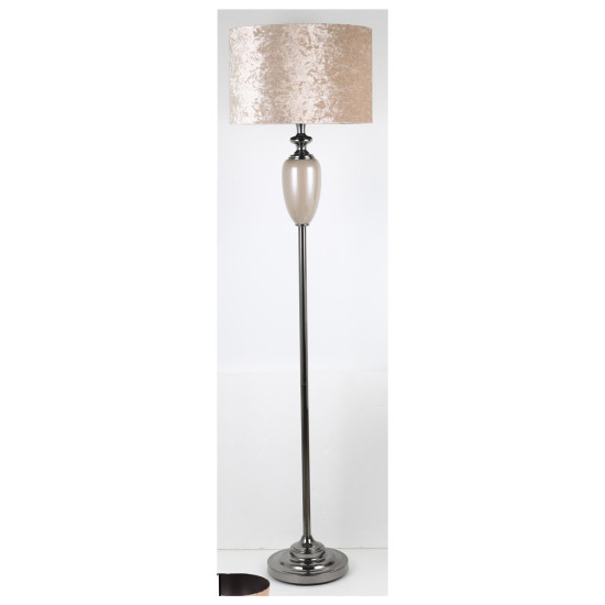 Grīdas lampa LUXO H170cm, krēmkrāsas pērle/stikls, abažūrs: krēmkrāsas samts, iekšpusē: tumši pelēks samts, zīds