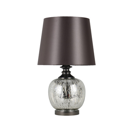 Galda lampas LUXO H58cm, antīki/sudrabains stikls, abažūrs: tumši pelēks satīns, zīds