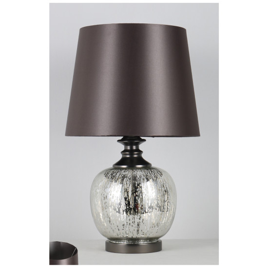 Galda lampas LUXO H58cm, antīki/sudrabains stikls, abažūrs: tumši pelēks satīns, zīds