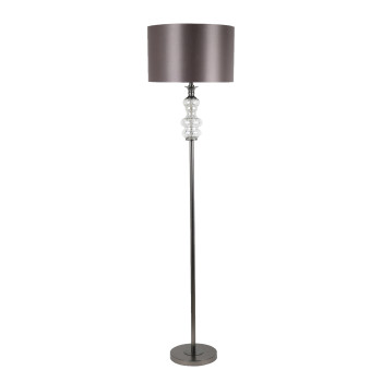 Grīdas lampa LUXO H170 cm, antīki pelēka/stikls, abažūrs: tumši pelēks satīns, zīds