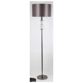 Grīdas lampa LUXO H170 cm, antīki pelēka/stikls, abažūrs: tumši pelēks satīns, zīds