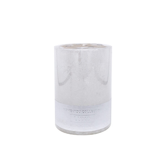 Svece LUXO, D6.8xH9.5cm, balts metālisks (bez smaržas)