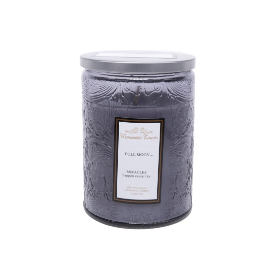Aromātiskā svece stiklā ROMANTIC TIMES, D8xH11cm, pelēka (smaržas- BLACK CURRENT)