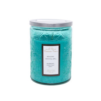 Svece stikla burkā ROMANTIC TIMES, D8xH11cm, ar vāku, zils (aromāts- HEALING CRYSTAL SPA) Svece stikla burkā ROMANTIC TIMES, D8xH11cm, ar vāku, zils (aromāts- HEALING CRYSTAL SPA)