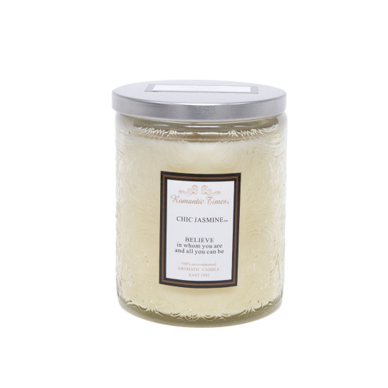 Aromātiskā svece stiklā ROMANTIC TIMES, D7xH9cm, bēšs (smaržas- VANILLA BOURBON)