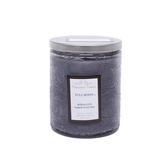 Aromātiskā svece stiklā ROMANTIC TIMES, D7xH9cm, pelēka (smaržas- BLACK CURRENT)