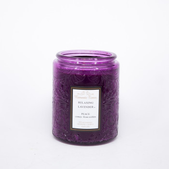 Aromātiskā svece stiklā ROMANTIC TIMES, D7xH9cm, violeta (smaržas- LAVENDER) Aromātiskā svece stiklā ROMANTIC TIMES, D7xH9cm, violeta (smaržas- LAVENDER)