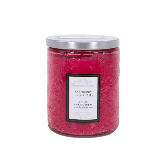 Svece stikla burkā ROMANTIC TIMES, D7xH9cm, ar vāku, rozā, ( smarža- aveņu saldējums)