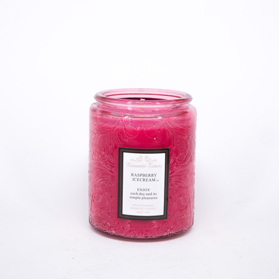 Svece stikla burkā ROMANTIC TIMES, D7xH9cm, ar vāku, rozā, ( smarža- aveņu saldējums)