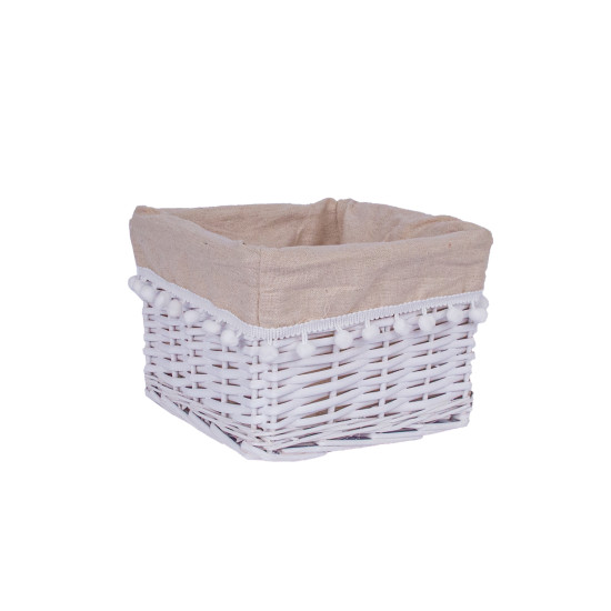 Корзина MAX-5, 22x22xH15см, плетение, цвет: белый, с тканью Корзина MAX-5, 22x22xH15см, плетение, цвет: белый, с тканью