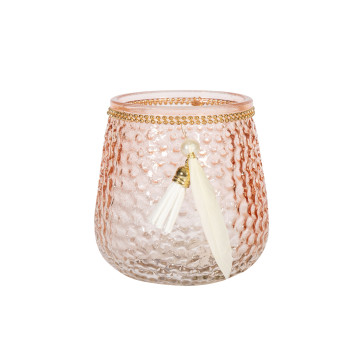 Svečturis LULU D9xH10cm, rozā, metāla lapa, ar spalvām Svečturis LULU D9xH10cm, rozā, metāla lapa, ar spalvām