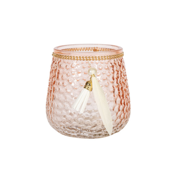 Svečturis LULU D9xH10cm, rozā, metāla lapa, ar spalvām Svečturis LULU D9xH10cm, rozā, metāla lapa, ar spalvām