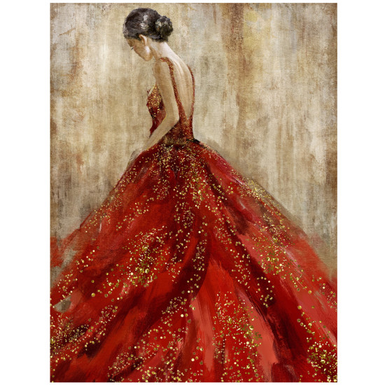 Eļļas glezna SILVERY 60x80cm, fliteri, sieviete sarkanā kleitā