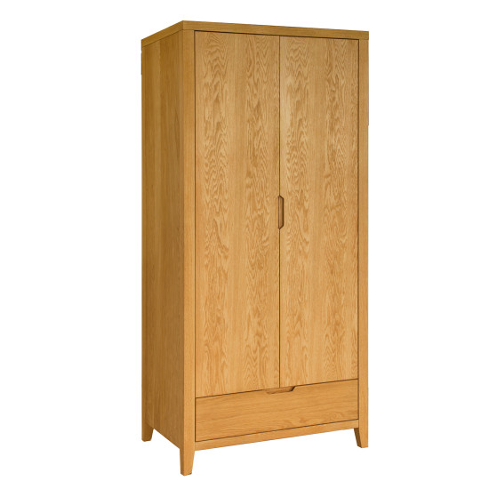 Drēbju skapis CHAMBA ar 2 durvīm un 1 atvilktni, 90x58xH198cm, koks: ozola finieris, krāsa: dabīgs