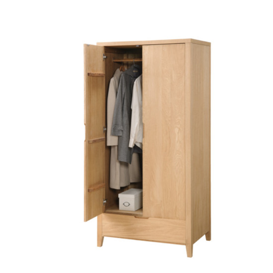 Drēbju skapis CHAMBA ar 2 durvīm un 1 atvilktni, 90x58xH198cm, koks: ozola finieris, krāsa: dabīgs