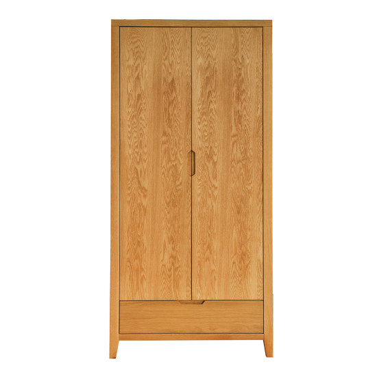 Drēbju skapis CHAMBA ar 2 durvīm un 1 atvilktni, 90x58xH198cm, koks: ozola finieris, krāsa: dabīgs
