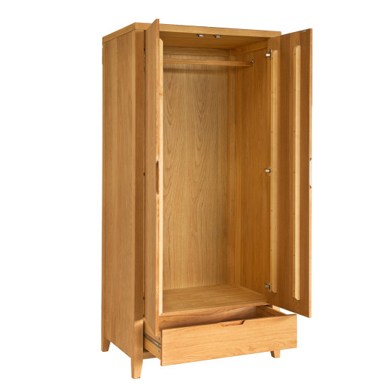 Drēbju skapis CHAMBA ar 2 durvīm un 1 atvilktni, 90x58xH198cm, koks: ozola finieris, krāsa: dabīgs