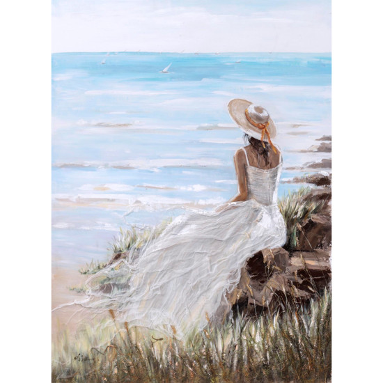 Eļļas glezna 90x120cm, dāma pludmalē Eļļas glezna 90x120cm, dāma pludmalē