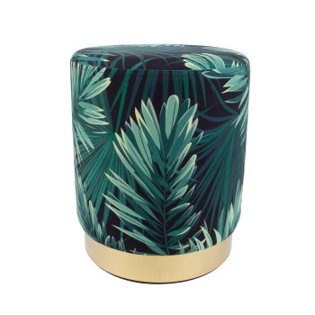 Пуфик LA PERLA, D35xH42см, ткань: бархат, цвет: зеленые листья Пуфик LA PERLA, D35xH42см, ткань: бархат, цвет: зеленые листья