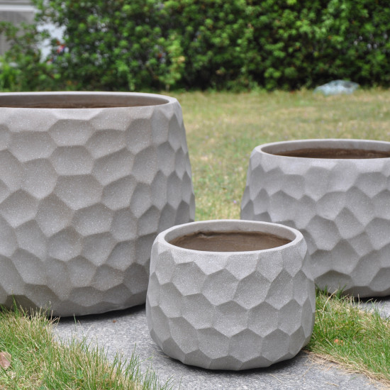 Puķu pods, zems CUBO-3, D28xH20cm, tumši pelēks