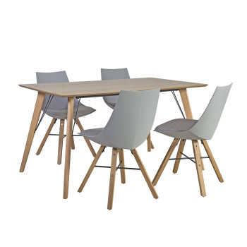 Обеденный комплект HELENA с 4-стульями (37022), 140x80xH74см, cтолешница: шпон дуба МДФ, обработка: лакированный Обеденный комплект HELENA с 4-стульями (37022), 140x80xH74см, cтолешница: шпон дуба МДФ, обработка: лакированный