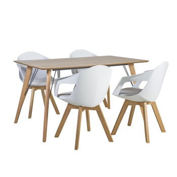 Обеденный комплект HELENA с 4-стульями (37034), 140x80xH74см, cтолешница: шпон дуба МДФ, обработка: лакированный Обеденный комплект HELENA с 4-стульями (37034), 140x80xH74см, cтолешница: шпон дуба МДФ, обработка: лакированный